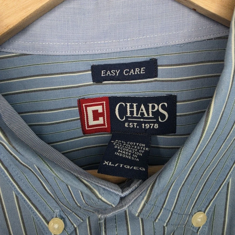 Chaps Shirt Mens XL Blue Striped Button Down‎ Easy Care Cotton Blend Casual